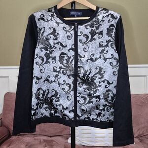 Jones New York Black and Gray Patterned Cardigan